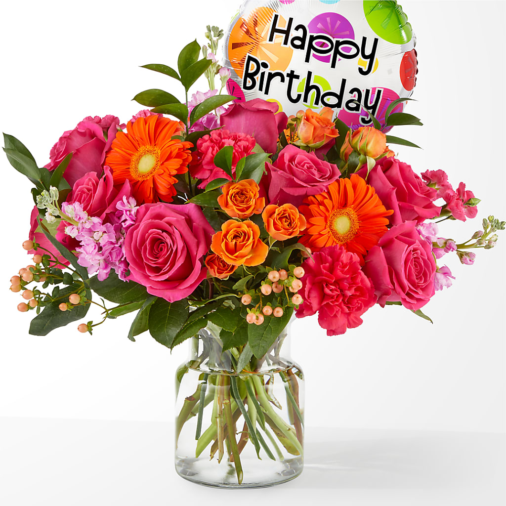 Fiesta Bouquet with Birthday Balloon – Grayson Florist And Gifts, Independence VA