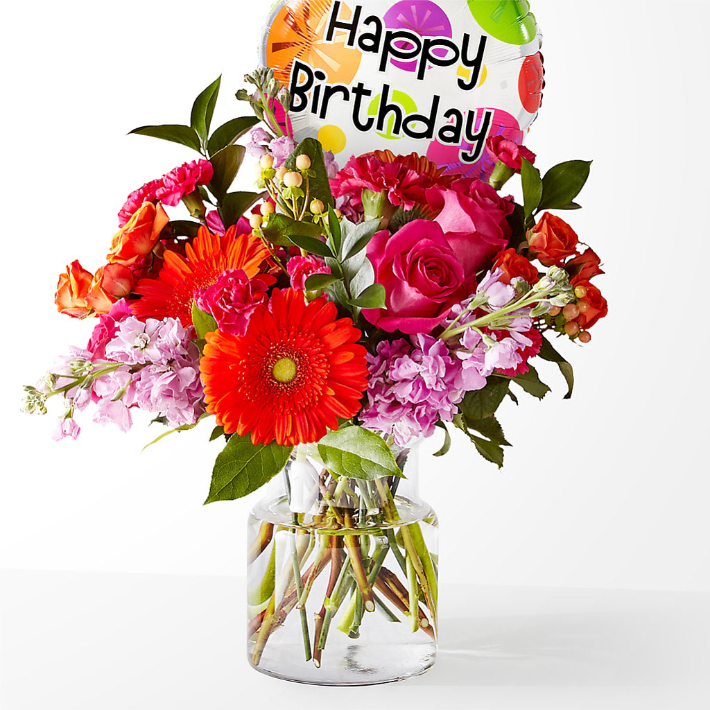 Fiesta Bouquet with Birthday Balloon – Grayson Florist And Gifts, Independence VA