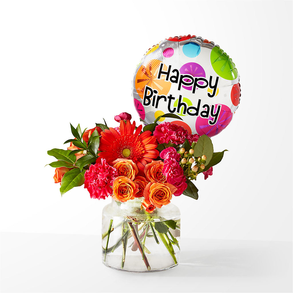 Fiesta Bouquet with Birthday Balloon – Grayson Florist And Gifts, Independence VA
