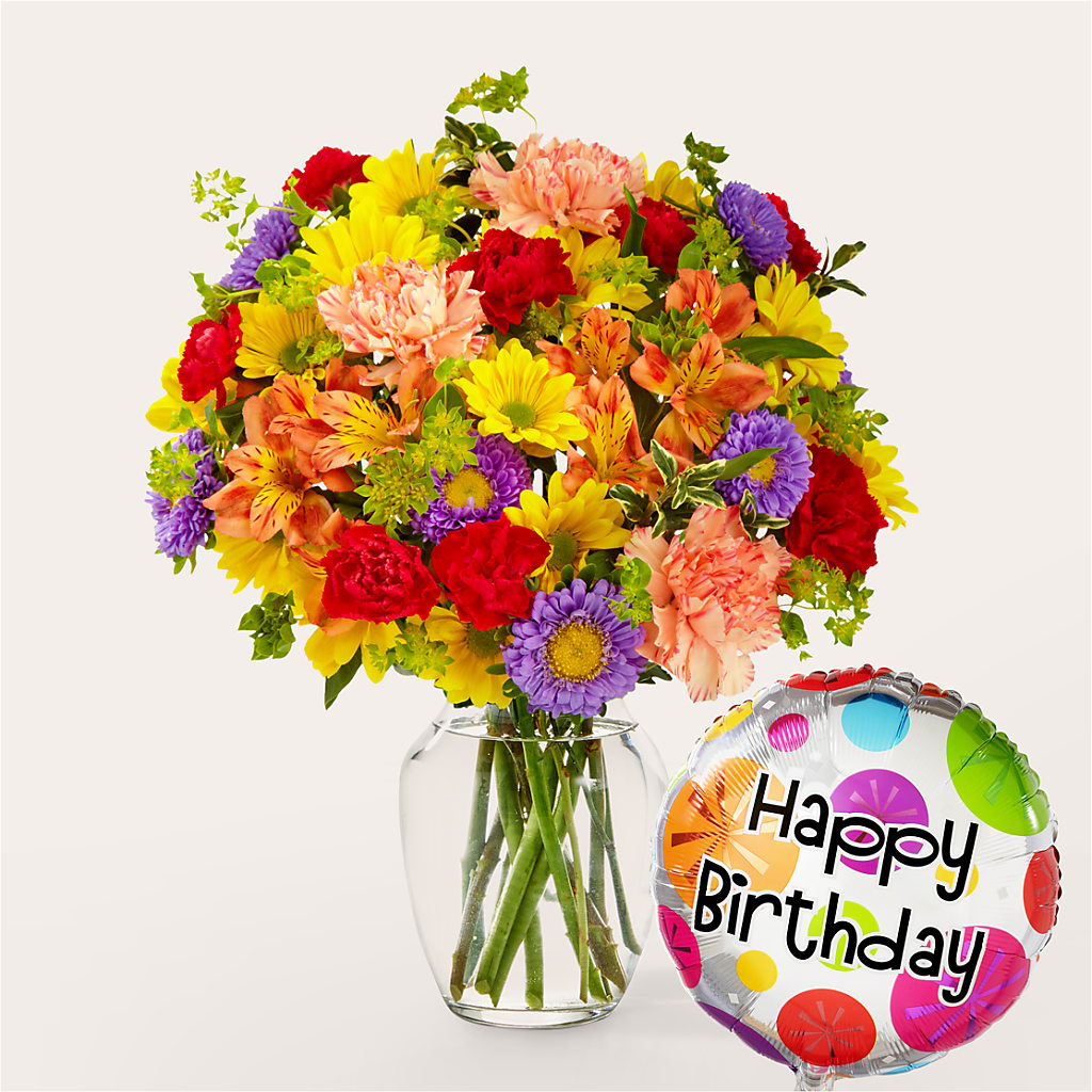 Kaleidoscope Bouquet with Birthday Balloon – Grayson Florist And Gifts, Independence VA