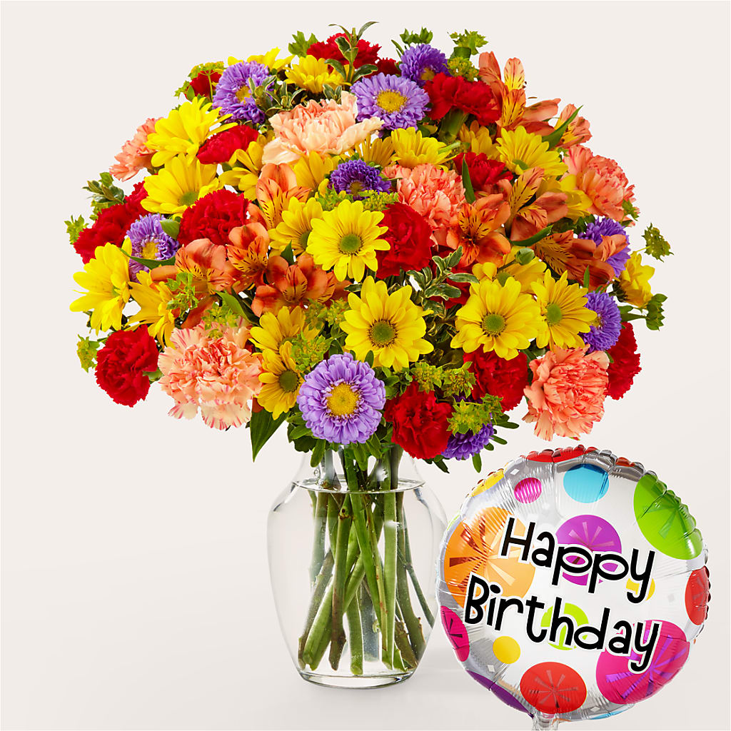 Kaleidoscope Bouquet with Birthday Balloon – Grayson Florist And Gifts, Independence VA