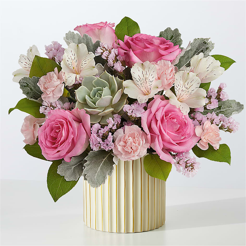 Dusty Rose Bouquet with Ivory Vase – Grayson Florist And Gifts, Independence VA