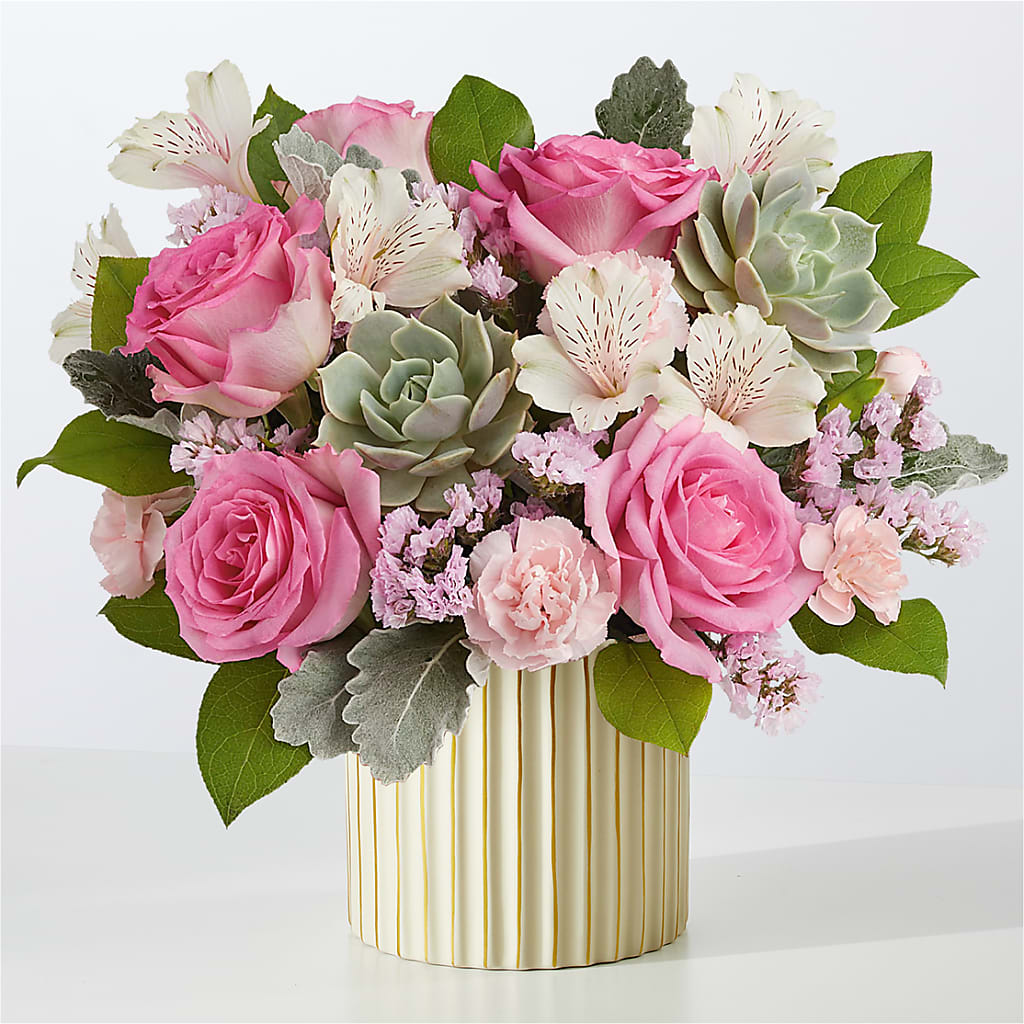 Dusty Rose Bouquet with Ivory Vase – Grayson Florist And Gifts, Independence VA