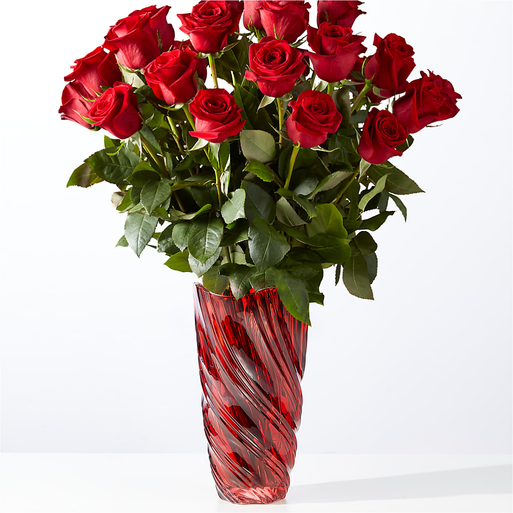 Classic Love Red Rose Bouquet with Luxe Swirl Vase – Grayson Florist And Gifts, Independence VA