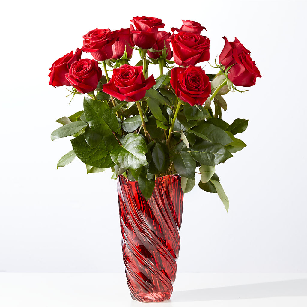 Classic Love Red Rose Bouquet with Luxe Swirl Vase – Grayson Florist And Gifts, Independence VA